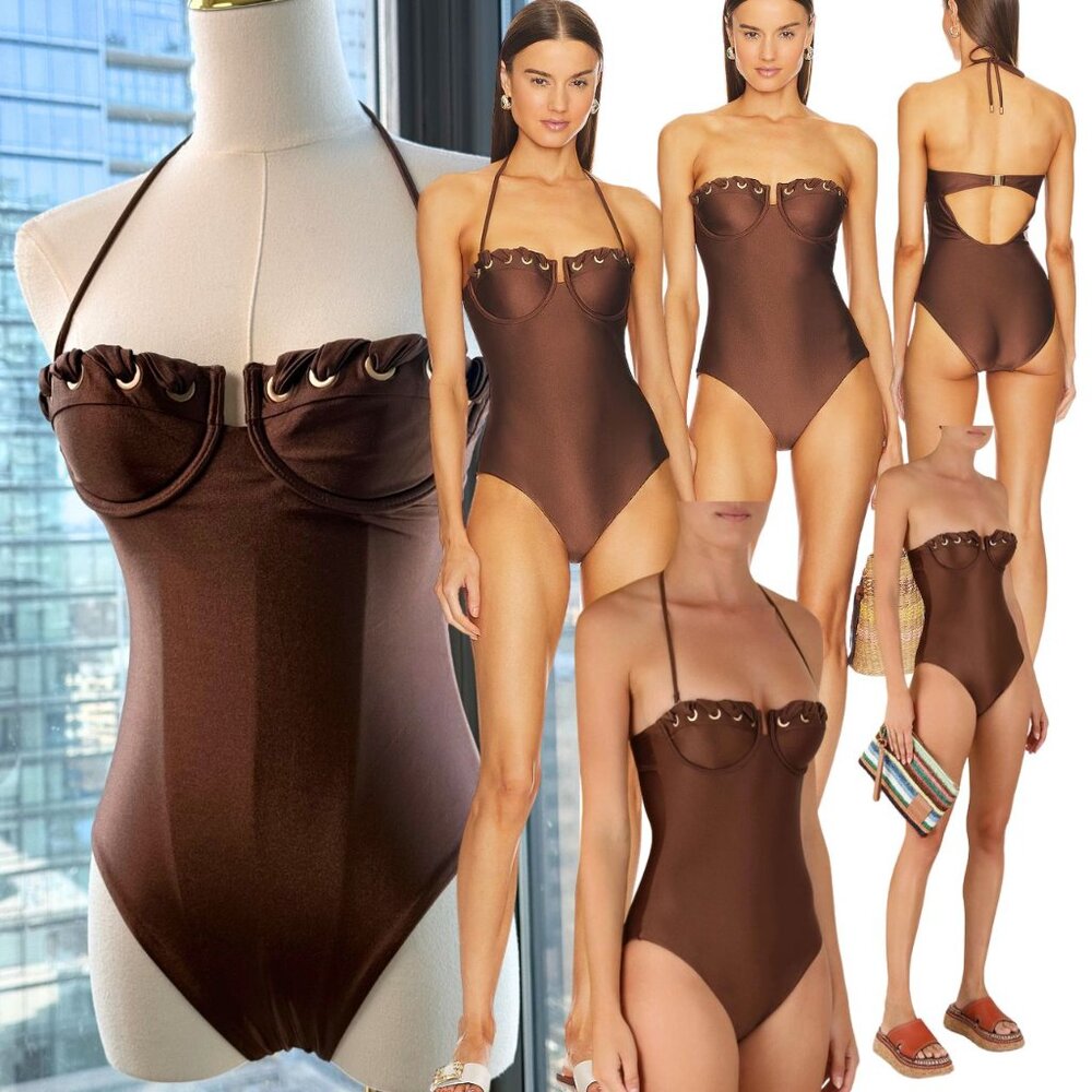 🆕 ZIMMERMANN 🧿 NWOT Devi Balconette Eyelet 1PC Bathing Suit, Sz 0 US 2 - 4